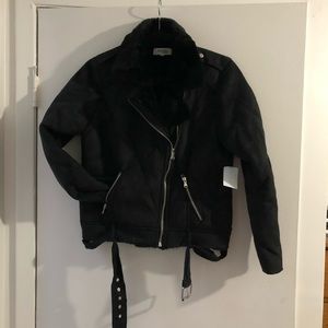 Charlotte Russe biker jacket coat faux suede belt